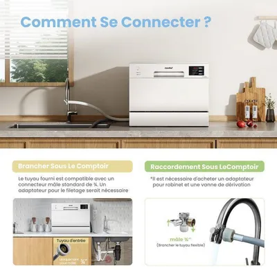 Lave Vaisselle Pose Libre Comfee CDWTT602EWD L55cm 47db 6 Couverts 6 Programmes Affichage LED Blanc Classe D