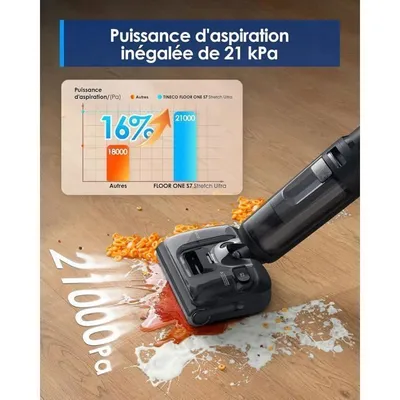 Aspirateur Balai Laveur - TINECO - Floor One S7 Stretch Ultra - 21 kPa - 50 min autonomie - Noir