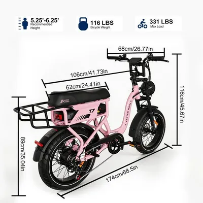 AVDLEU - Vélo Électrique 20"*4 - Moteur 250W - Batterie 48V 18.2Ah - 70 à 140km (Mode ASSIST) - 7 vitesses SHIMANO