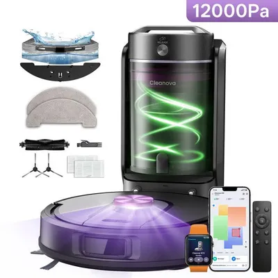 Vactidy Cleanova W15 - Aspirateur Robot Laveur avec Station sans Sac 4L, 12000Pa Ultra-Puissant, 200Min, idéal pour Poils d'Animaux