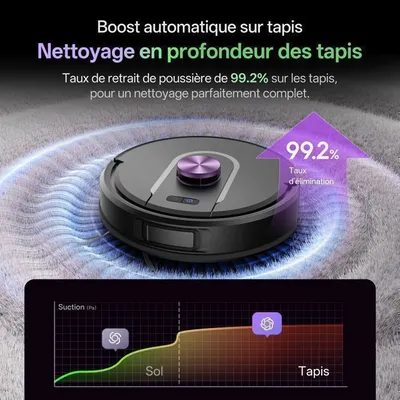 Vactidy Cleanova W15 - Aspirateur Robot Laveur avec Station sans Sac 4L, 12000Pa Ultra-Puissant, 200Min, idéal pour Poils d'Animaux