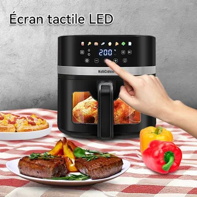 Friteuse Sans Huile 8,5L, KotiCidsin Air fryer 2000W avec fenêtre, Écran Tactile LED, 8 Programmes Prédéfinis, Pour 8 Personnes