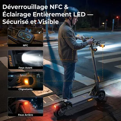 Trottinette Électrique Ausom Gosoul 2 - 10 Pouces - Moteur à Pic 1100W - Autonomie 70km max - Batterie 13Ah - Pente 20%