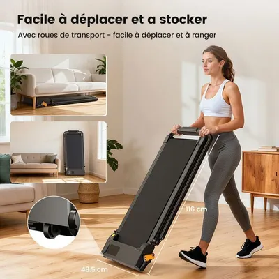 Tapis de Course Pliable FT52-Tapis de Marche-APP-Incliné 12%-Vitesse 0-12 km/h-2,5 HP-Avec télécommande sans fil-Bluetooth-2 en 1