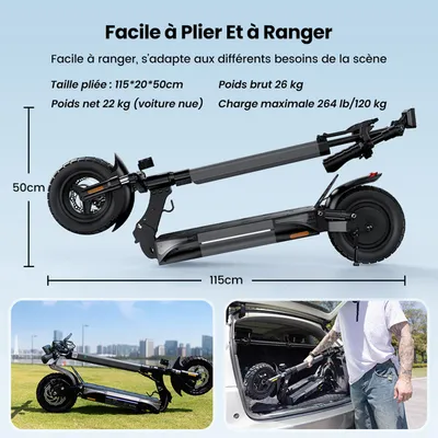 Trottinette Électrique Pliable 10'' AGILERIDE AS-P1, Autonomie 35-45km Trottinette, Batterie 48V 14Ah, Moteur 1000W Scooter
