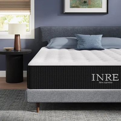 Matelas 160x200 cm INRE, 31 cm - Mémoire de Forme,Réversible,7 Zones Ergonomiques,Tissu Écologique et Respirant,Confort Optimal