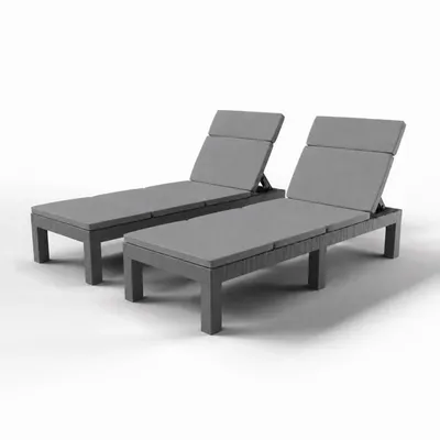 Bain de Soleil, Lot de 2, Chaises Longues, Mobilier de Jardin Extérieur, Dossier Réglable avec Coussin Confortable, Gris