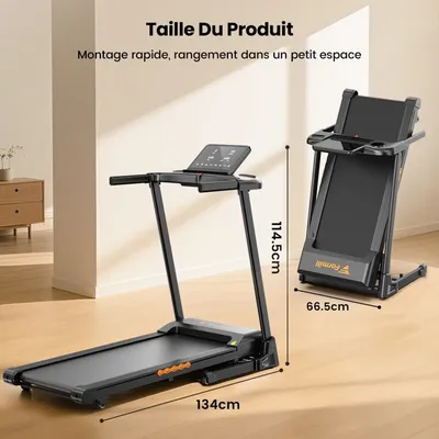 Tapis de Course FT61 Pliable Avec Écran LED,Contrôle Tactile, App FitShow, Amorti Confort, Inclinaison Auto15%,12 programmes