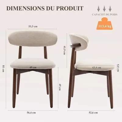 Colamy chaise-Lot de 2 Chaises -Chaise de Salle à Manger, Design Vintage, Chaise Idéales pour Cuisine et Salle à Manger-beige