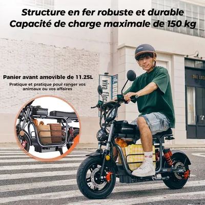 Trottinette électrique iScooter DX5 Avec siège/Panier/Sac-1500W-72 km-4 vitesses-55KM/H-48 V 15,6 Ah-Fonction antivol-Tout terrain