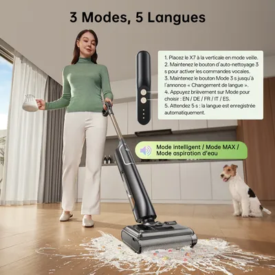 Vactidy Cleanova X7 - Aspirateur Balai Laveur Sans Fil - 25 kPa, 50 Min, 1,4 L - inclinable à 180° - Nettoyage de Bord - Humide/Sec
