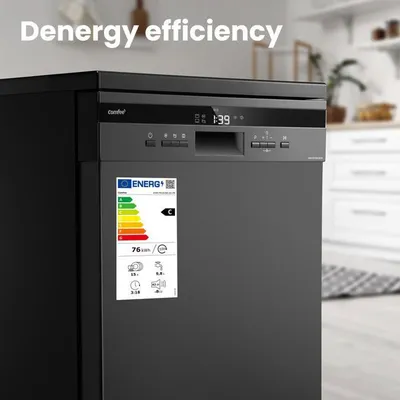 Lave-vaisselle pose libre Comfee - 15 couverts - Induction - L60cm - 42dB - 8 programmes - Affichage LED -Inox Noir - Classe C