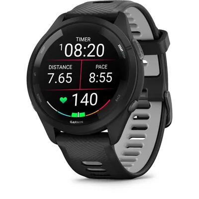 Montre GPS connectée - GARMIN - Forerunner 265 - 46 mm (1,3") - Noire avec bracelet en silicone noir/gris