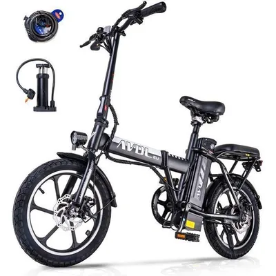 AVDLEU - Vélo Électrique Pliable - Roues 16" - Moteur 250W 25km/h - Batterie 36V 11.4Ah - Autonomie 40-80km (Mode ASSIST) - Noir