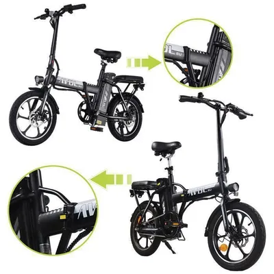 AVDLEU - Vélo Électrique Pliable - Roues 16" - Moteur 250W 25km/h - Batterie 36V 11.4Ah - Autonomie 40-80km (Mode ASSIST) - Noir