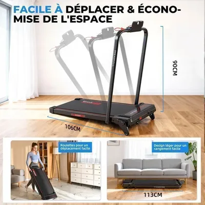 Tapis de Course - RAOO MIN - SD-380CM - Pliable - Vitesse 1-12 km/h - Inclinaison 9%