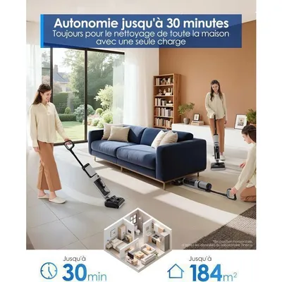 Aspirateur Balai Laveur - TINECO - Floor One i5 stretch - 30 Min d'autonomie - Aspiration 190 AW - Sans fil