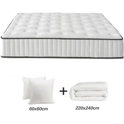 Ensemble matelas, couette et oreillers - Mémoire de forme - 20 cm - Ferme - Hypoallergénique - 2 places