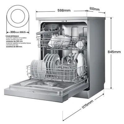 COMFEE Lave-Vaisselle Pose Libre 14 couverts, 8 Programmes de Lavage, 44 dB(A) Dpart Diffr, Demi-Charge, Inox Energy Class C