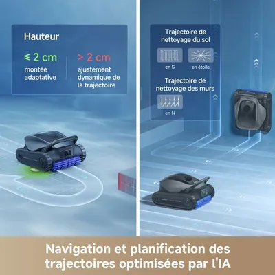 MOVA Diver A10 Robot nettoyeur piscine sans fil, 22 700 L/h, 240 min, fond/parois/ligne d’eau, app