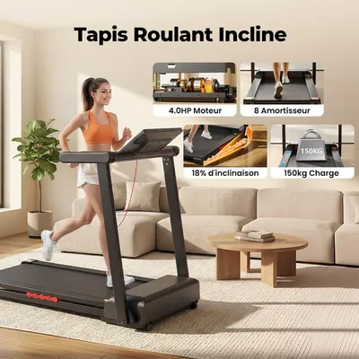 Tapis de Course FT62 - Tapis de Marche Pliable,Moteur 4.0HP,Inclinaison Anto 18%,Vitesse 1–16km/h, Écran LED Charge 150kg Pour Adult
