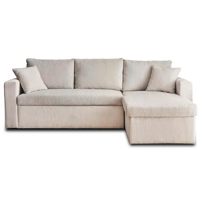 Cyrus - canapé d'angle réversible 4 places - convertible avec coffre - en velours côtelé - Beige