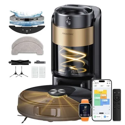 Proscenic QO20 Plus -Aspirateur Robot Laveur 18000 Pa - Station Eco-Cyclone™ Sans Sac 4 L - 200 min - Idéal Poils d'Animaux & Tapis