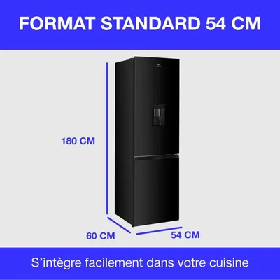 Réfrigérateur congélateur bas CONTINENTAL EDISON - 251L -Total No Frost(Sans givre) - Noir - L 54 cm x H 180 cm